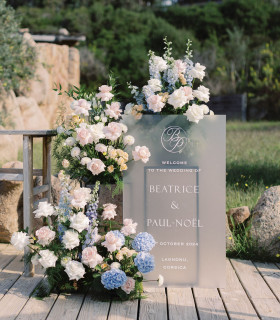 Panneau de bienvenue mariage en plexiglas givré